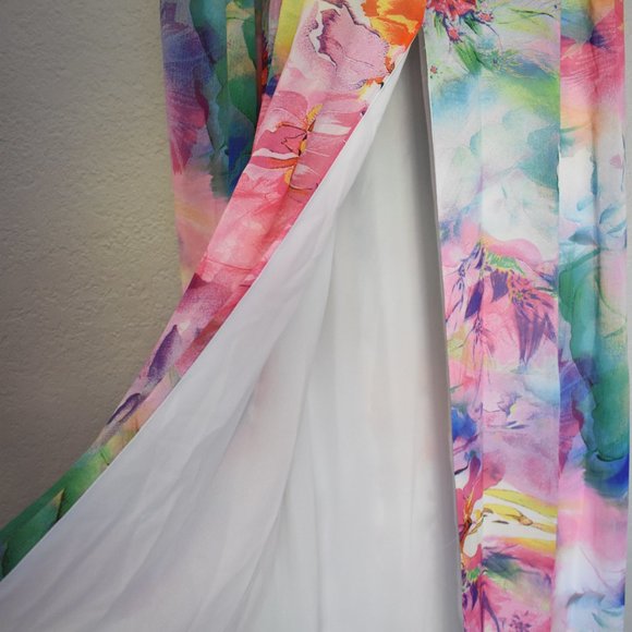 Aidan Mattox V Neck Printed Chiffon Maxi Dress - Picture 3 of 13